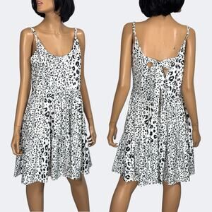 Leopard Print Sundress Tiered Spaghetti Strap Cami Dress S Y2k Babydoll Coquette